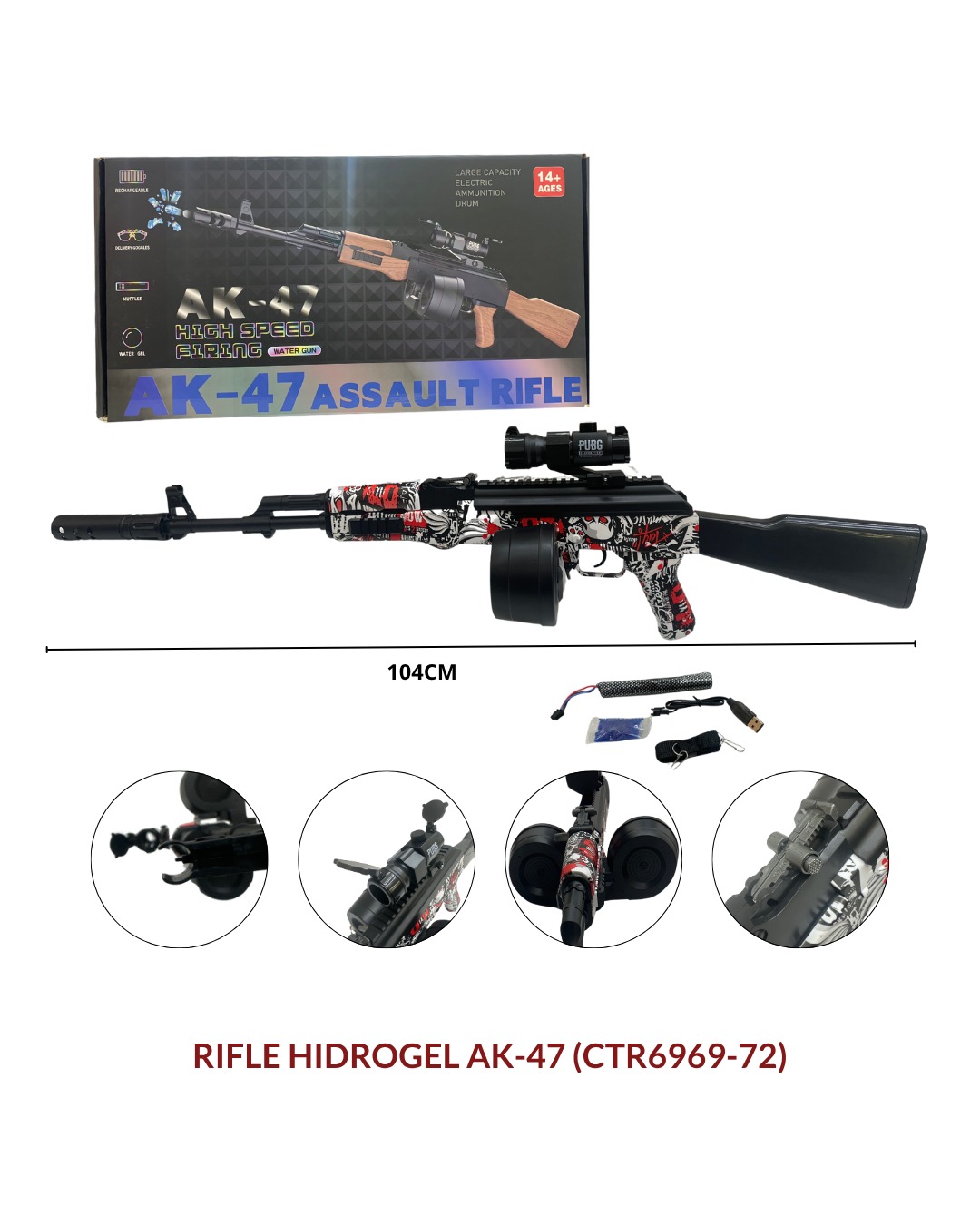 Miniatura 2 de Rifle AK 47 Hidrogel Recargable